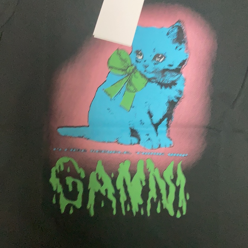 Ganni Black Blue Kitten Graphic T-shirt | NWT punk cute streetwear size Small - Picture 2 of 6